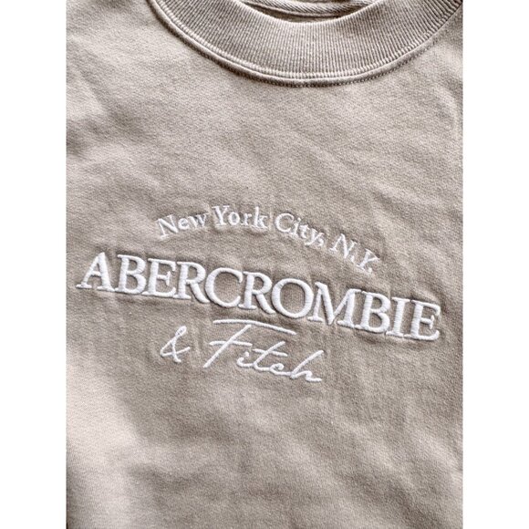 ABERCROMBIE & FITCH Taupe Cotton Fleece Embroidered Crew Sweatshirt, Size XS - Picture 9 of 15